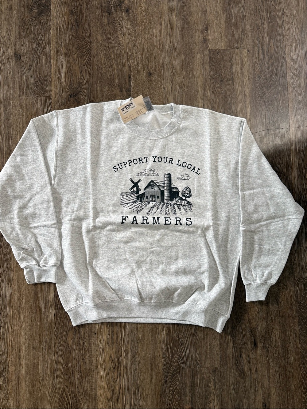Gildan‎ Light Gray "Support Your Local Farmers" Crewneck Sweatshirt